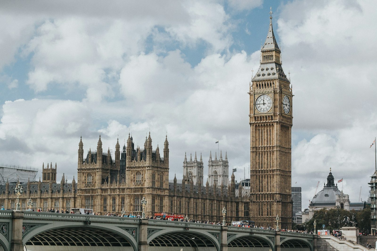 The Houses of Parliament and Elizabeth Tower beside Westminster Bridge, London